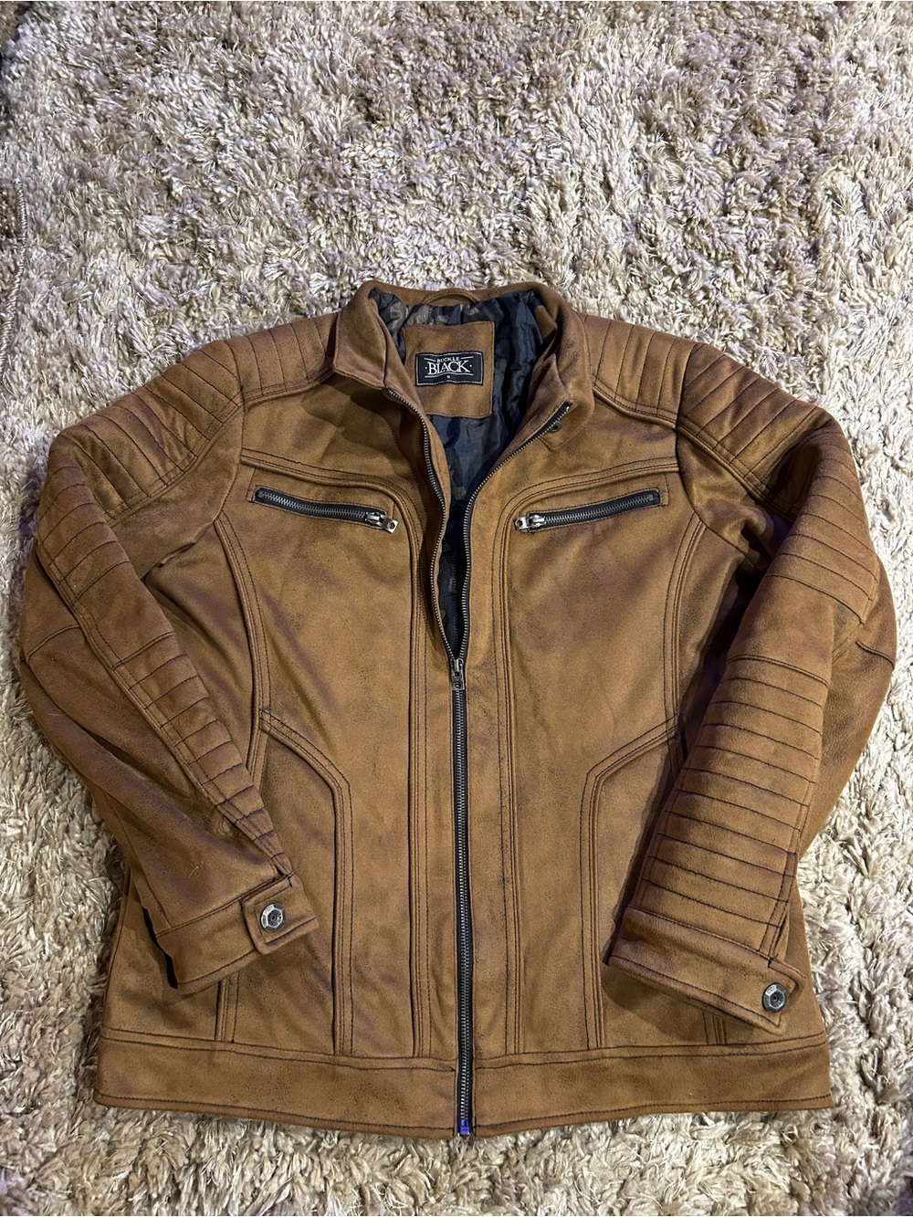 Buckle Black Men's Brown Faux Leather/Suede Moto Jacket